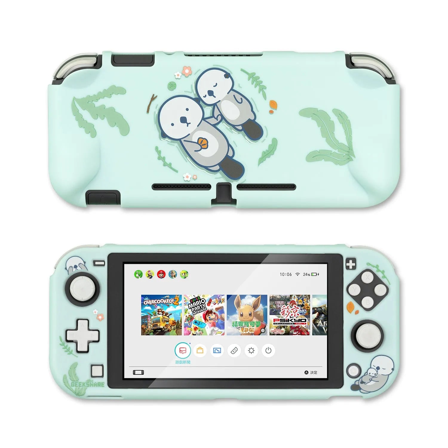 Sea Otter grey silicone protective case for Nintendo Switch Lite console and Joy-Con controllers.