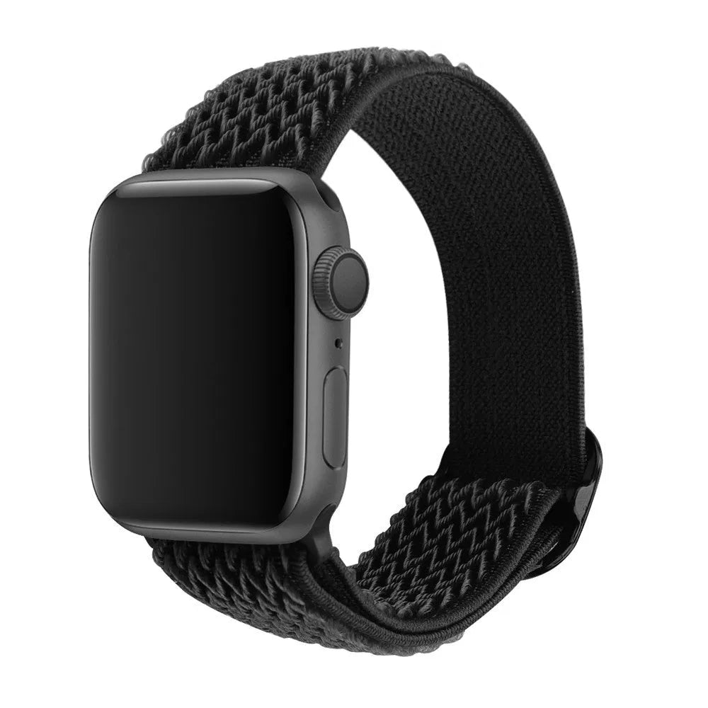 Braided nylon elastic Apple Watch strap with wave pattern in multiple colour options.