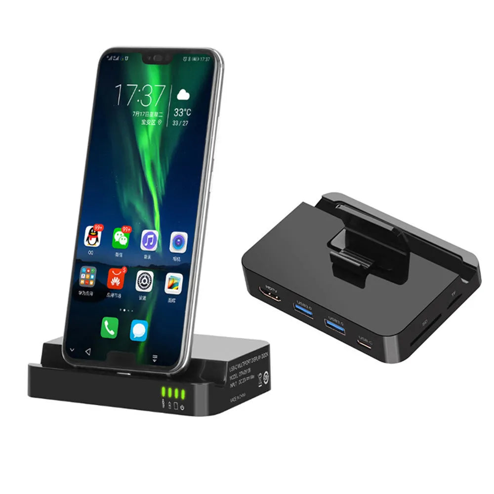 Black base mobile phone dock converter for smartphone to HD display connectivity