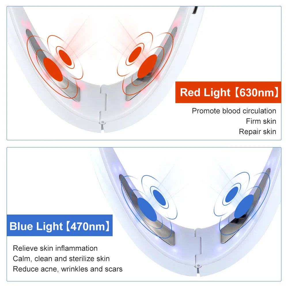 White facial lifting device with dual light therapy and vibration functions for home facial care