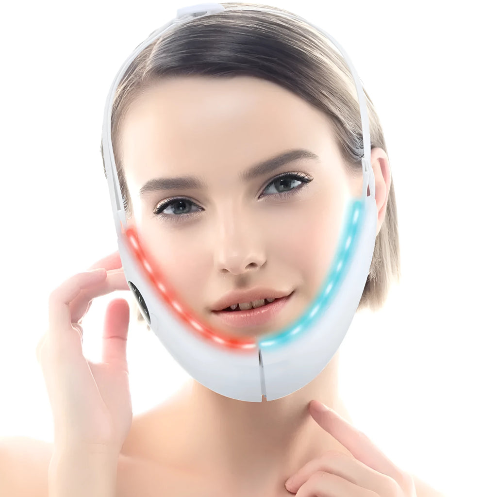 White facial lifting device with dual light therapy and vibration functions for home facial care