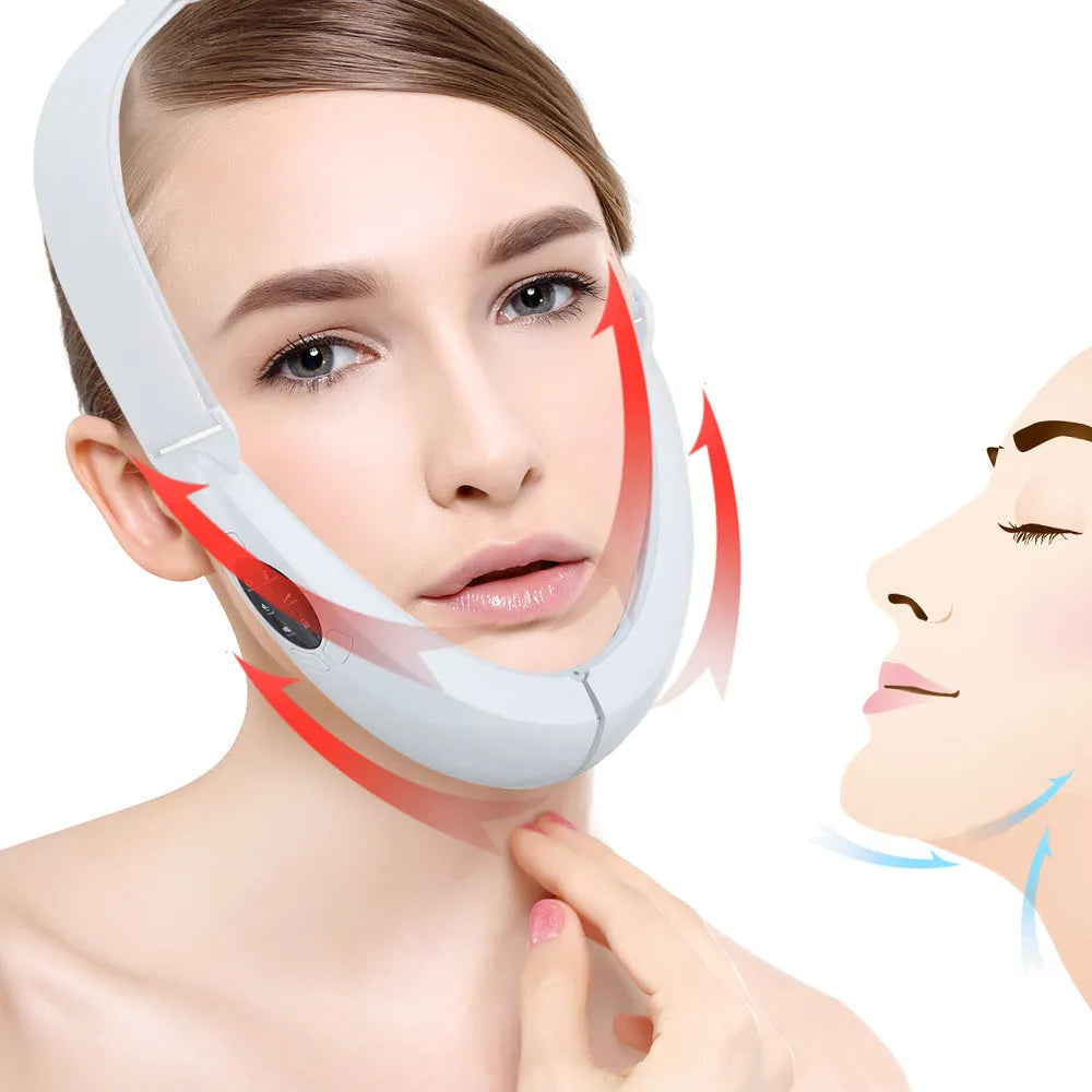 White facial lifting device with dual light therapy and vibration functions for home facial care