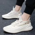 Men's white mesh sports shoes with rubber sole and front tie closure