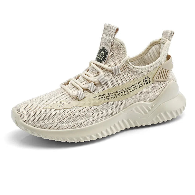 Men's white mesh sports shoes with rubber sole and front tie closure