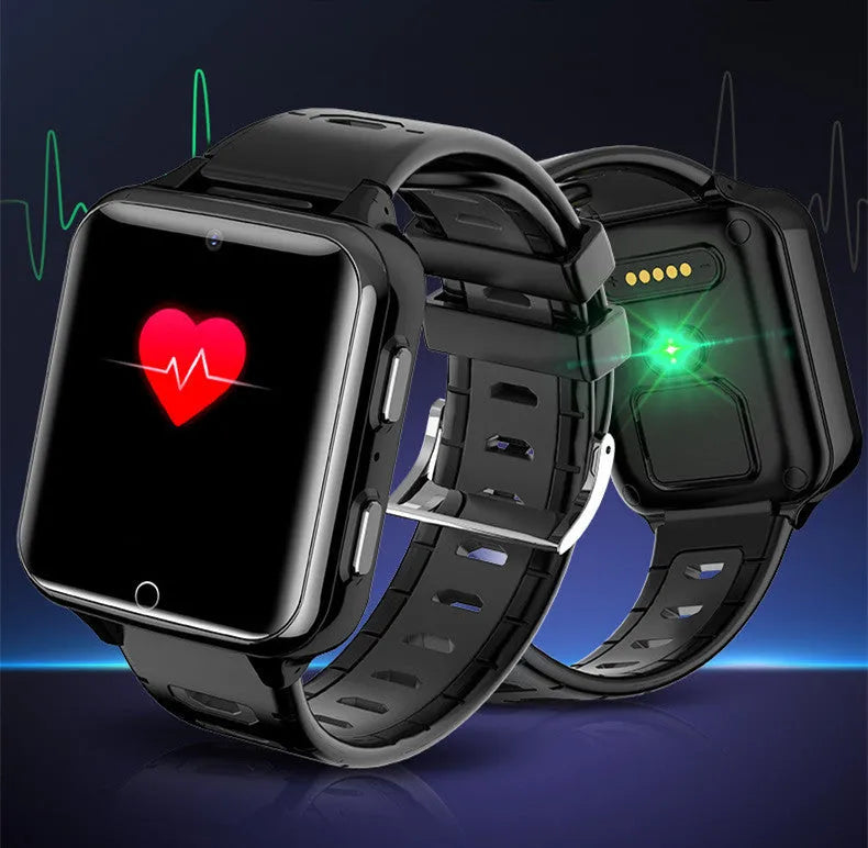 Children's smart watch with colour screen and silicone sport strap showing face recognition feature