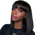 Unice Hair real human hair wig in black colour with 10 inch length on headgear
