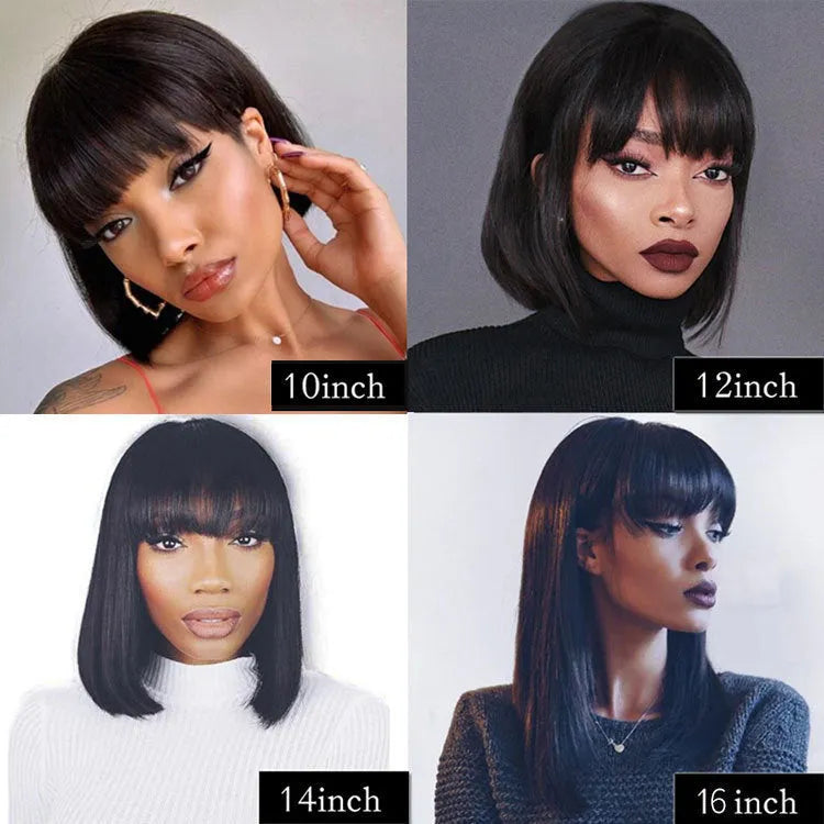 Unice Hair real human hair wig in black colour with 10 inch length on headgear