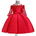 Girls' simple lace dress in polyester available in red, pink, white, green and dark red.