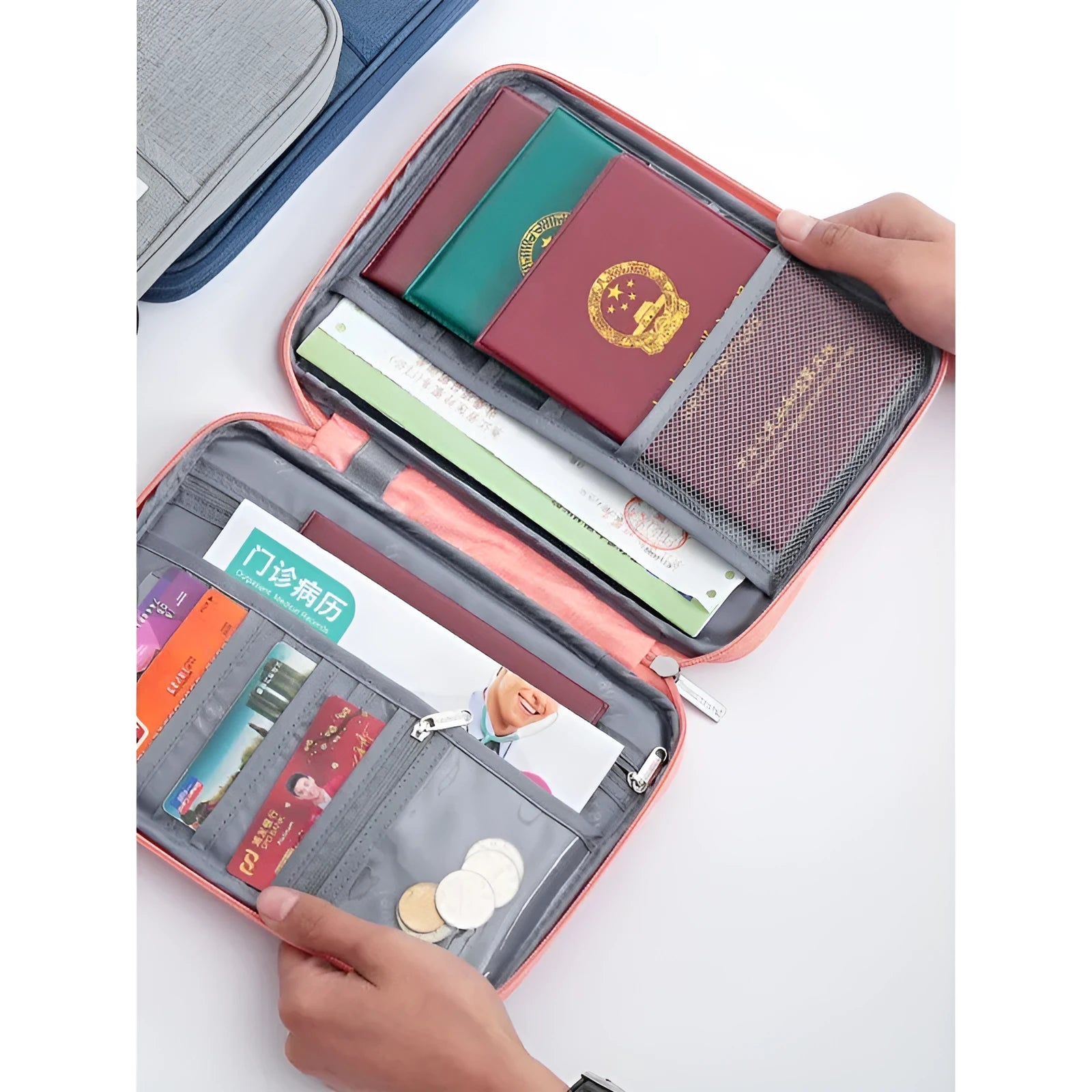 Waterproof travel passport cover in multiple colours showing document protection