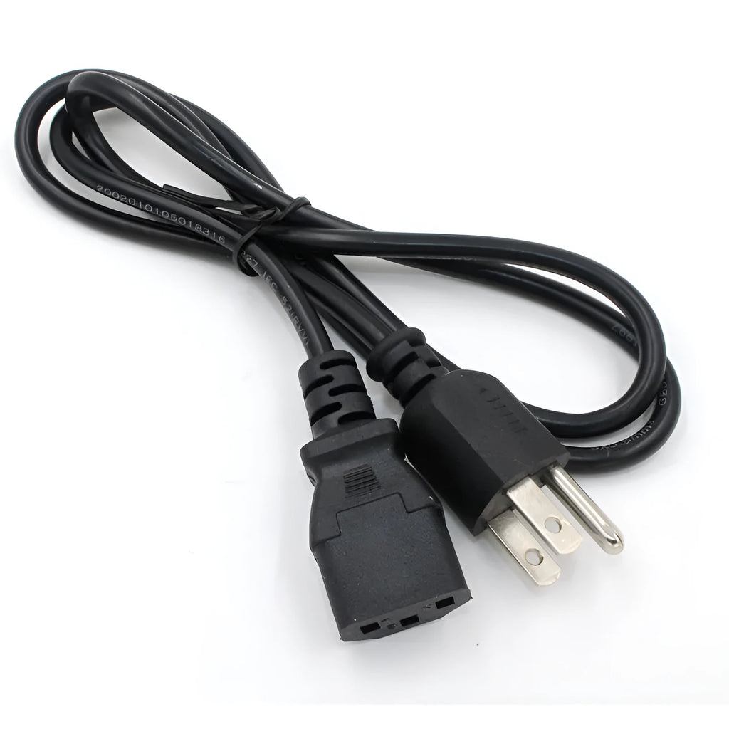 Black American standard power cord with US plug showing 1.2 metre length and PVC sheathing