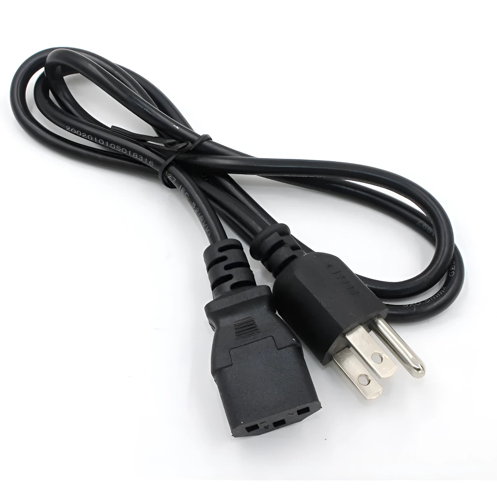 Black American standard power cord with US plug showing 1.2 metre length and PVC sheathing