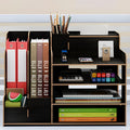 Wooden student dormitory bookshelf with stationery storage and tissue holder in light brown 28x29x39cm desktop organiser