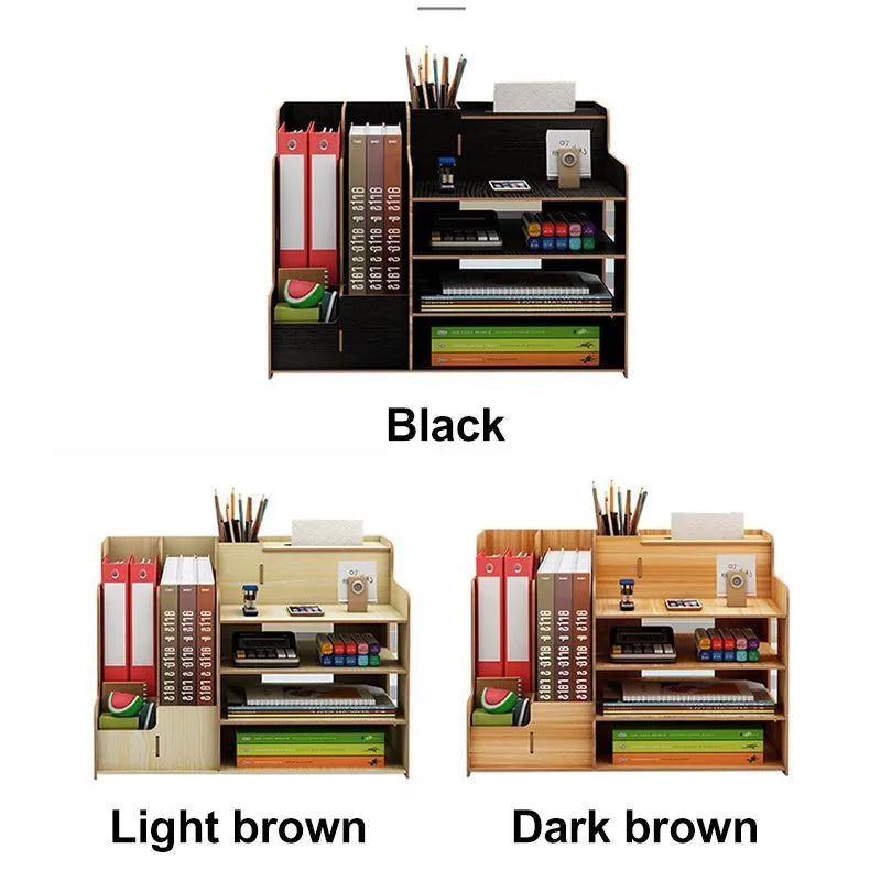 Wooden student dormitory bookshelf with stationery storage and tissue holder in light brown 28x29x39cm desktop organiser