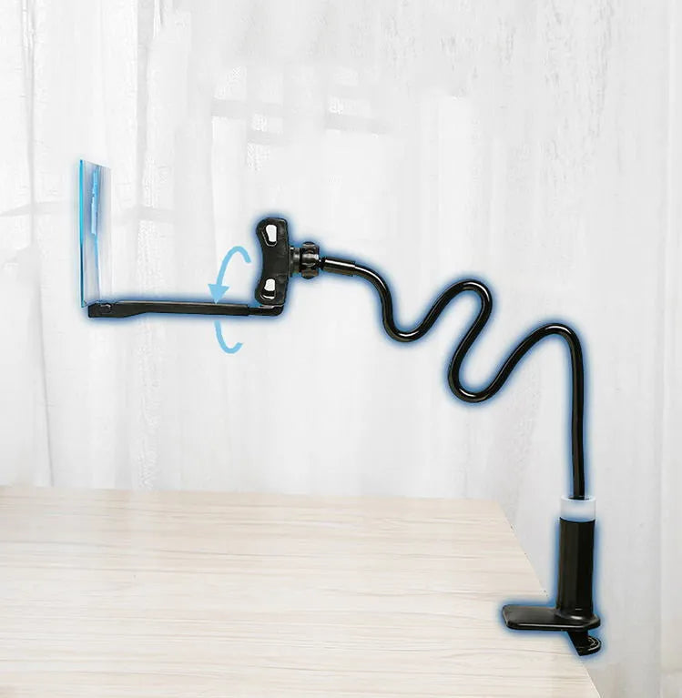 Black adjustable mobile phone stand with 12-inch acrylic screen amplifier display on 360-degree rotating bracket