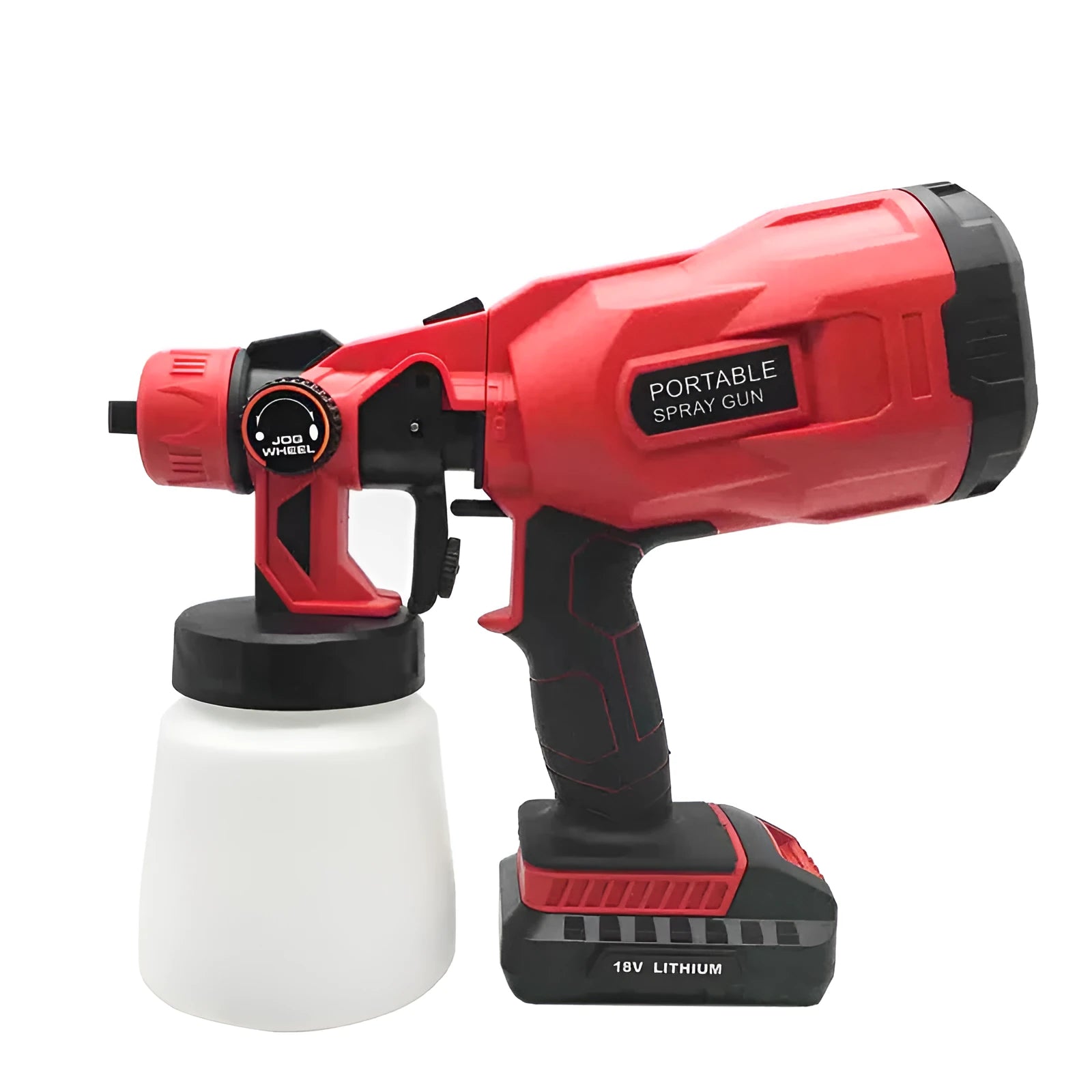Blue cordless paint spraying machine with a large watering can and spray nozzle