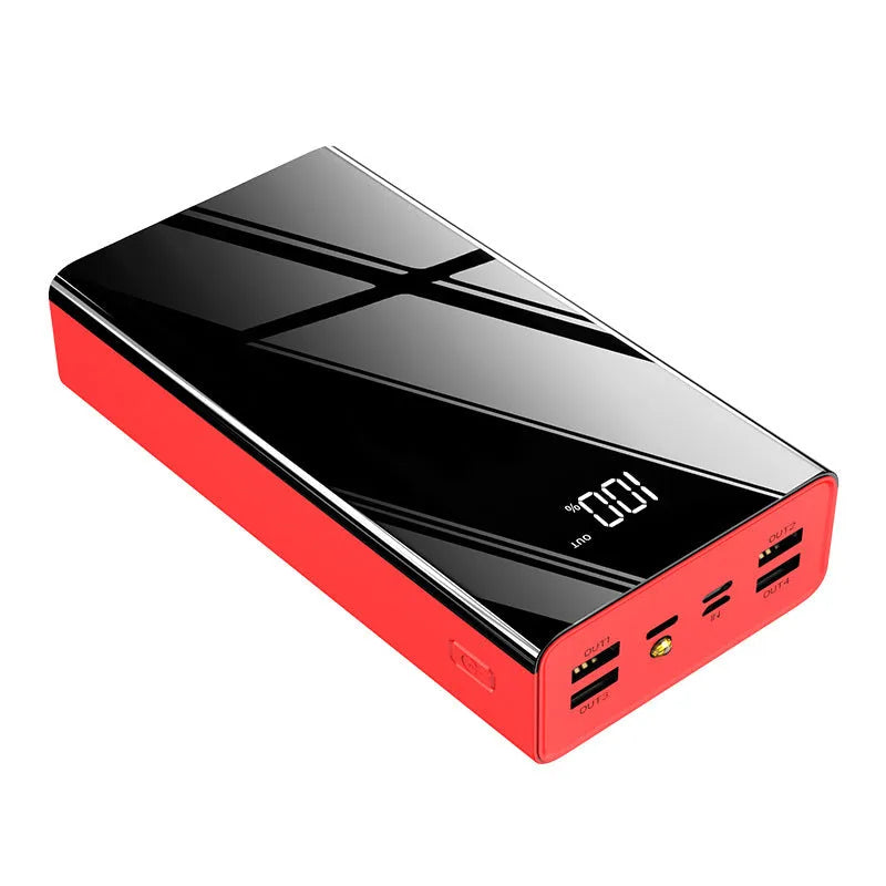 Large 40000mAh power bank with LCD screen in red and black colour options