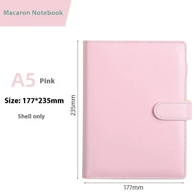 A5 solid colour PU leather notebook shell with zipper closure for loose-leaf binders