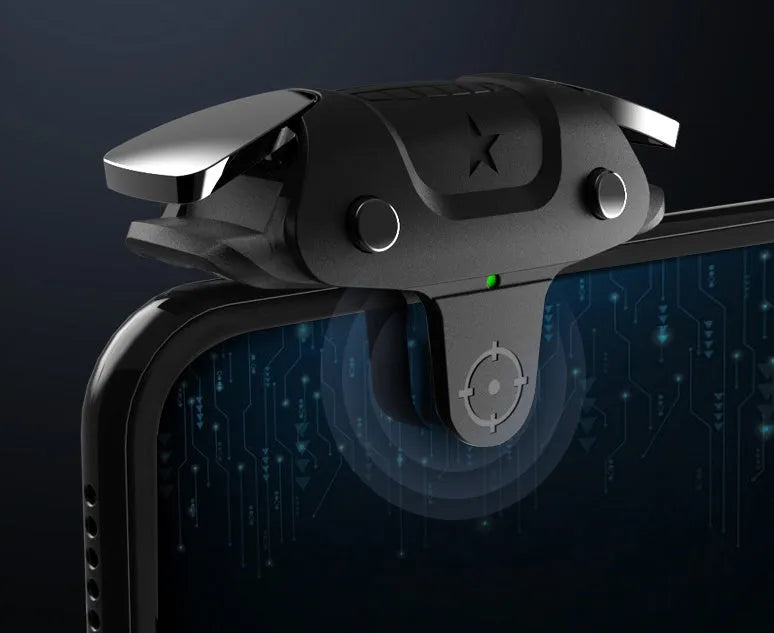 Black F5 wireless Bluetooth game controller for mobile phones showing compact 5cm width design