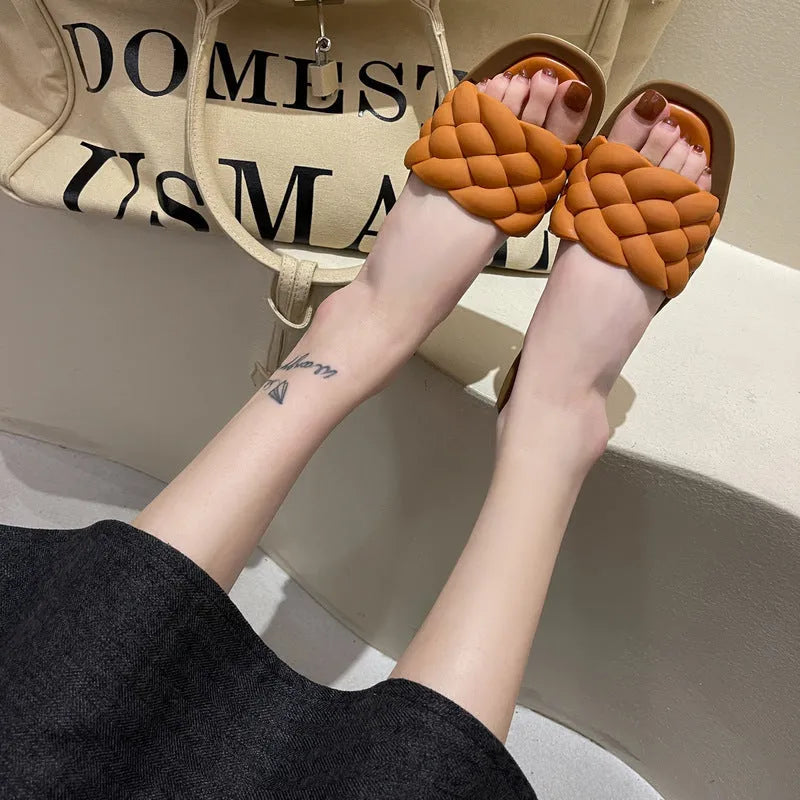 Women's plaid pattern PVC beach sandals with thick anti-skid soles in multiple colour options