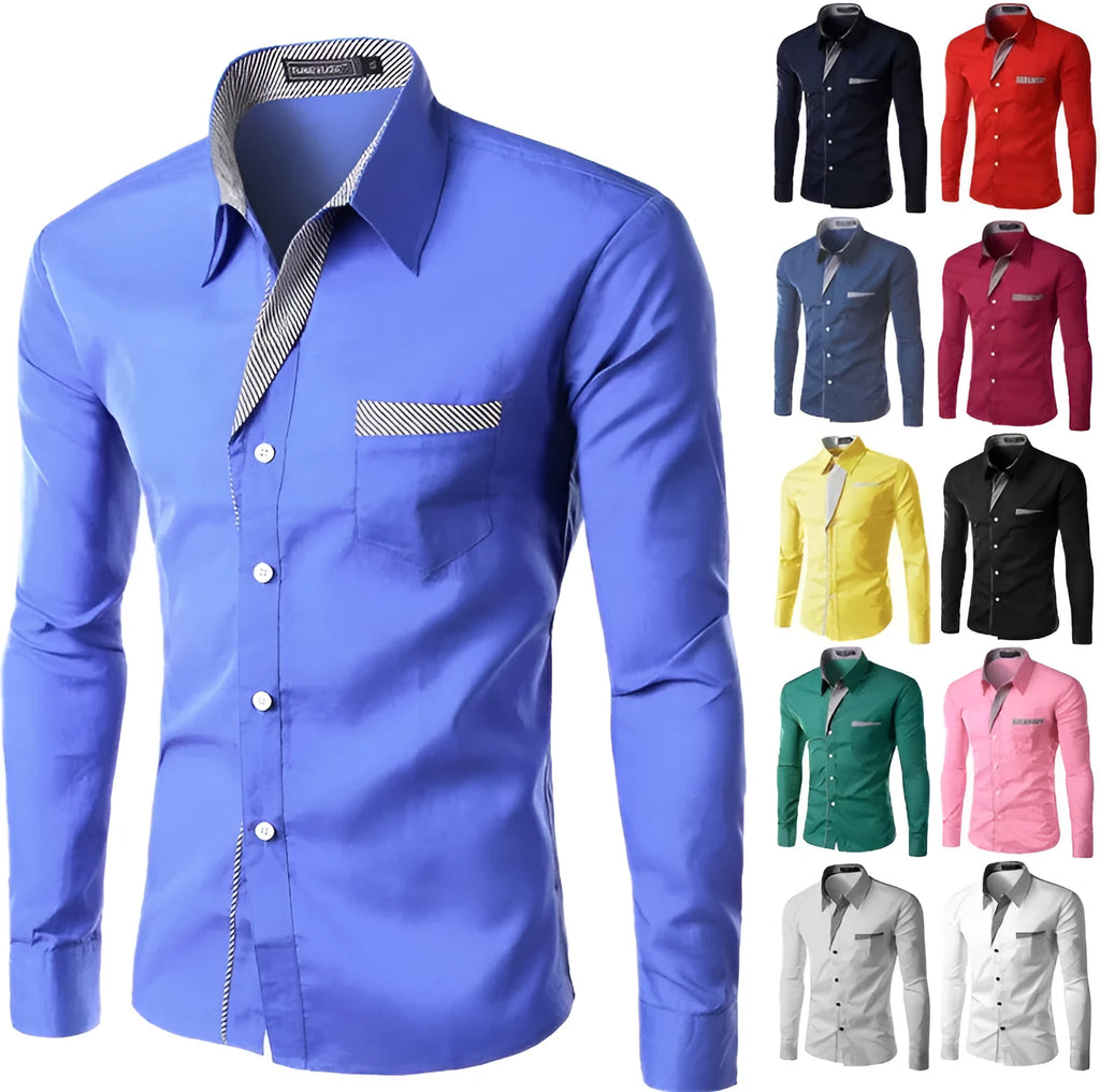 Men's cotton long sleeve colour block shirt in army green, button front, casual fit