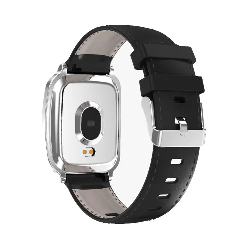 M8 smart fitness bracelet showing heart rate monitoring on screen, in black colour with metallic clasp.