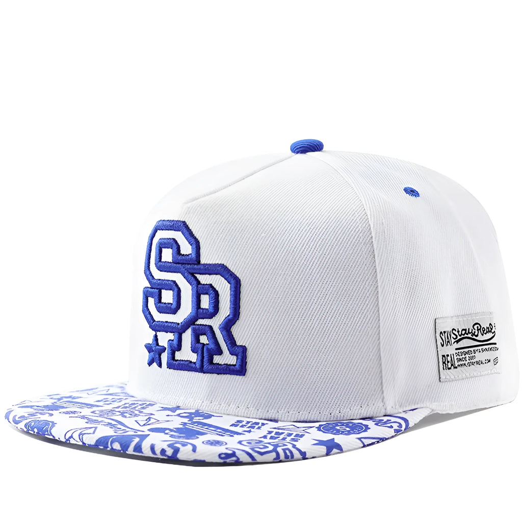 Cotton baseball cap with embroidered letters, adjustable strap, in black or white