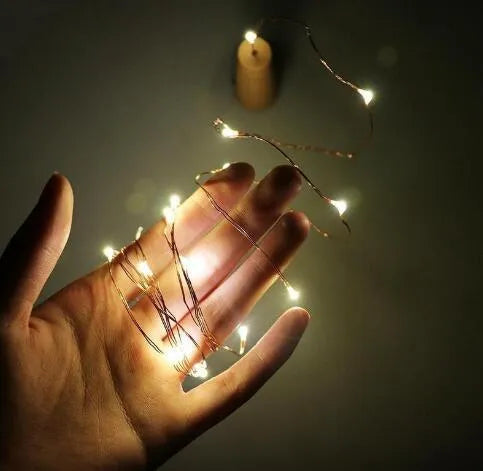 Copper wire LED string lights with bottle stopper for decorative bottle lighting
