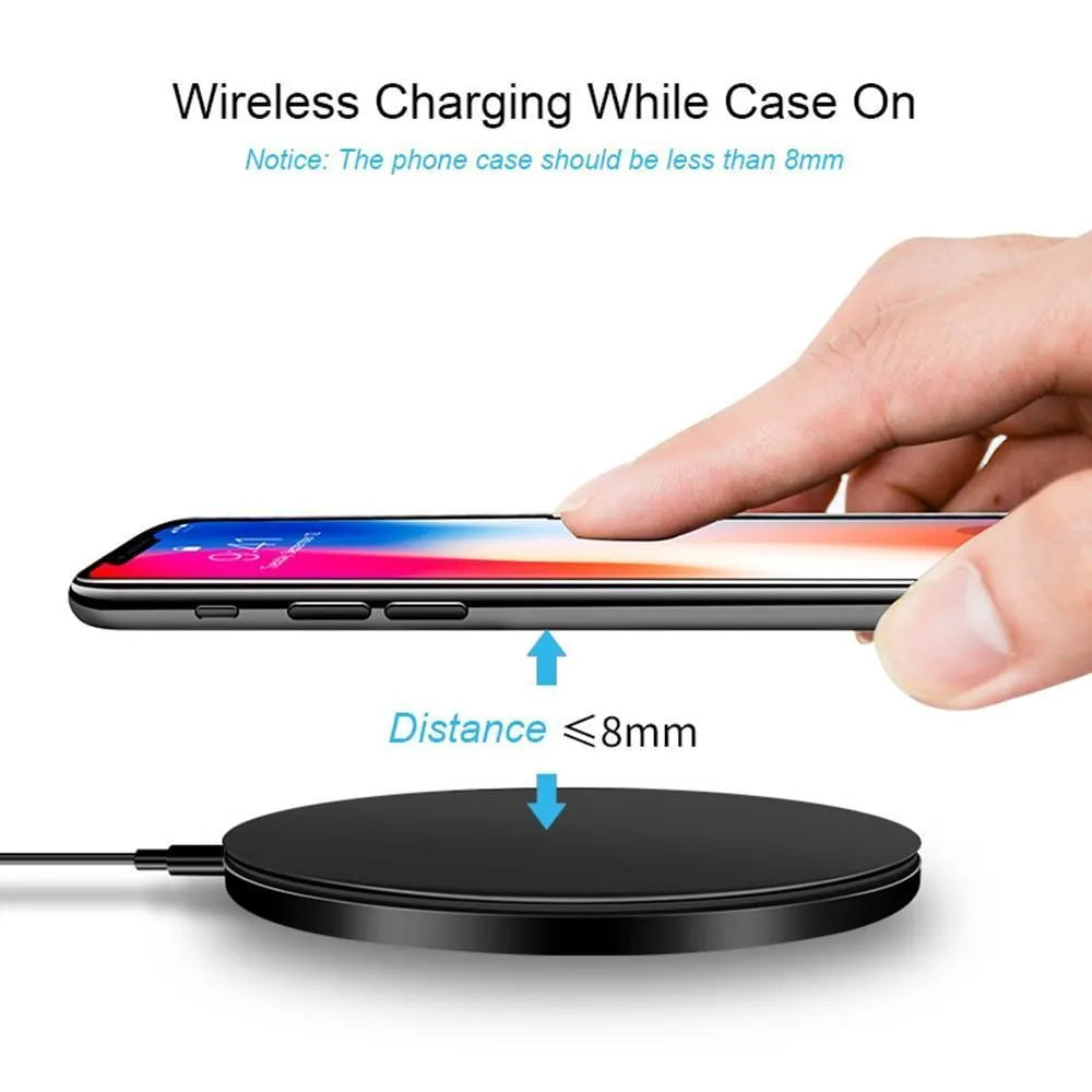 Black ultra-thin square 9V Qi fast wireless charging pad with USB cable