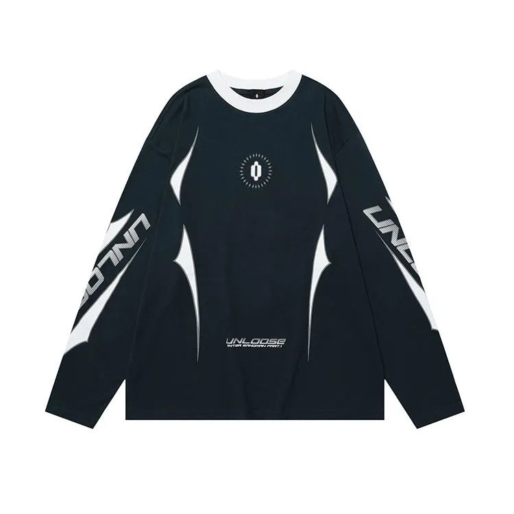 Grey khaki women's cotton pullover sweater with loose fit, drop shoulders, long sleeves, and a letter pattern.