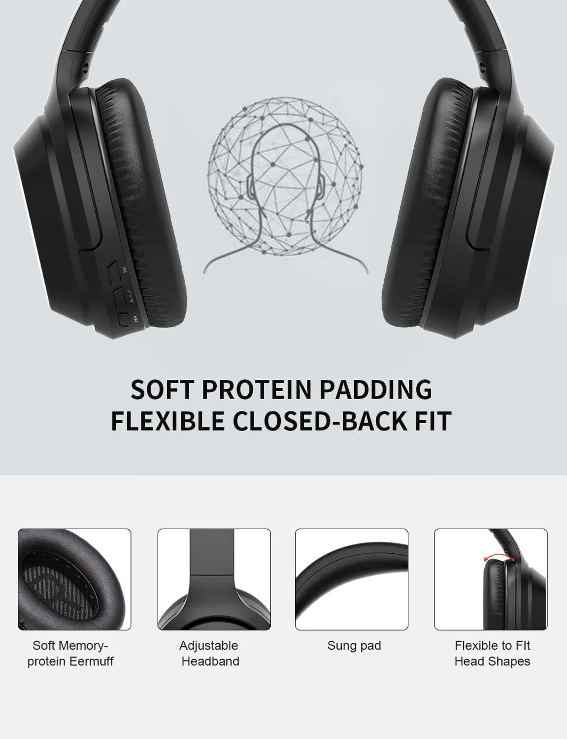 Black Gorsun E98 over-ear Bluetooth headphones with memory-protein ear cushions and stainless steel sliders