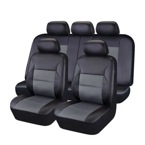 Artificial leather car seat covers in multiple colours with front seat, back seat, and headrest components
