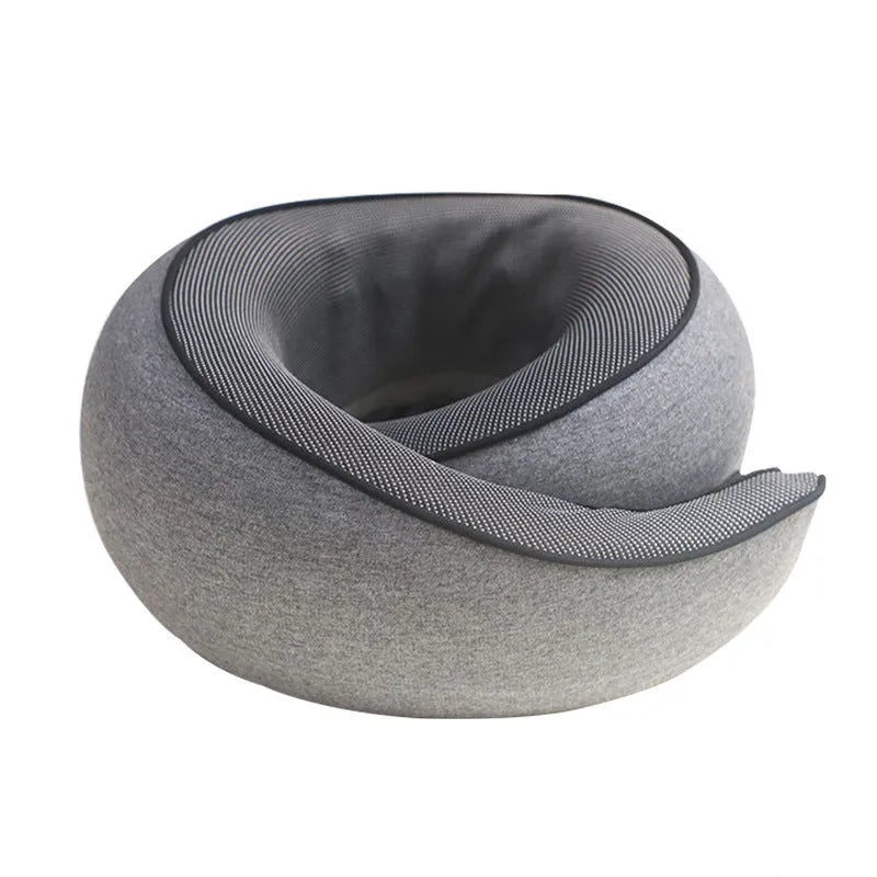 U-shaped memory foam travel neck pillow with storage bag in four colour options.