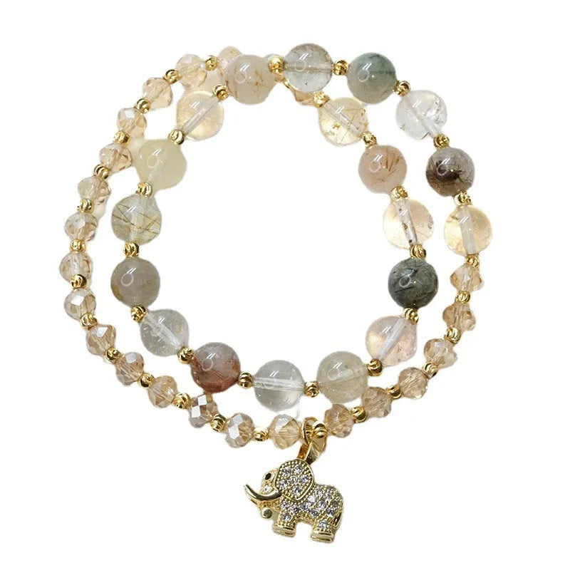 Retro colour hair crystal bracelet for women with strawberry quartz accents and ethnic design details