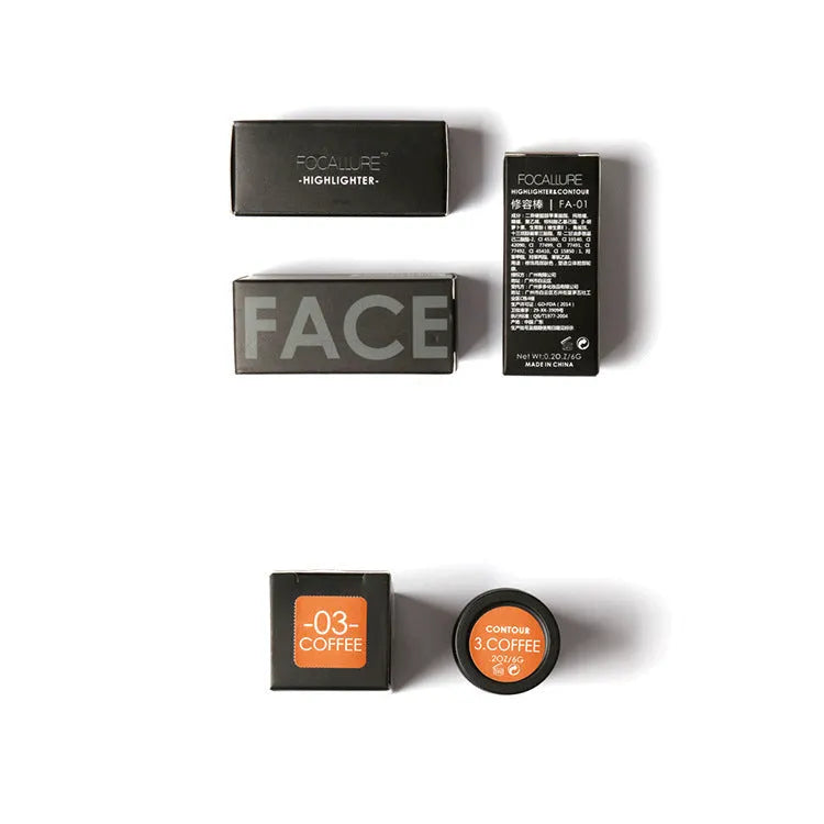 Face contour highlighter makeup product in four shade options for facial highlighting application