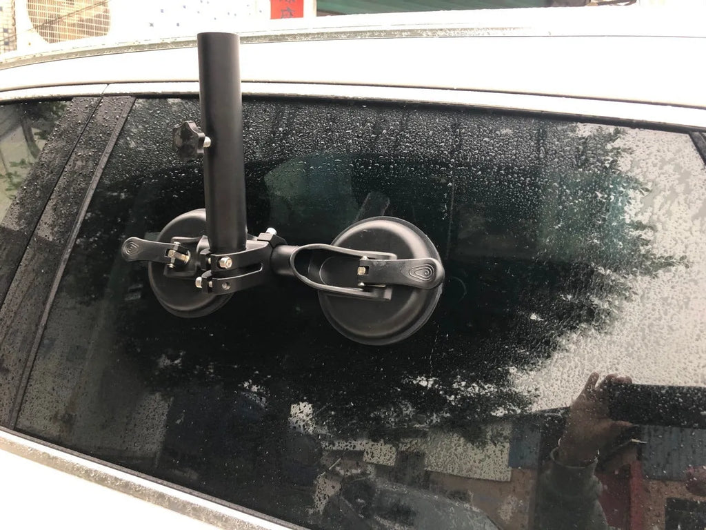 Black off-road car glass sucker flagpole mounting base with round rubber suction cup