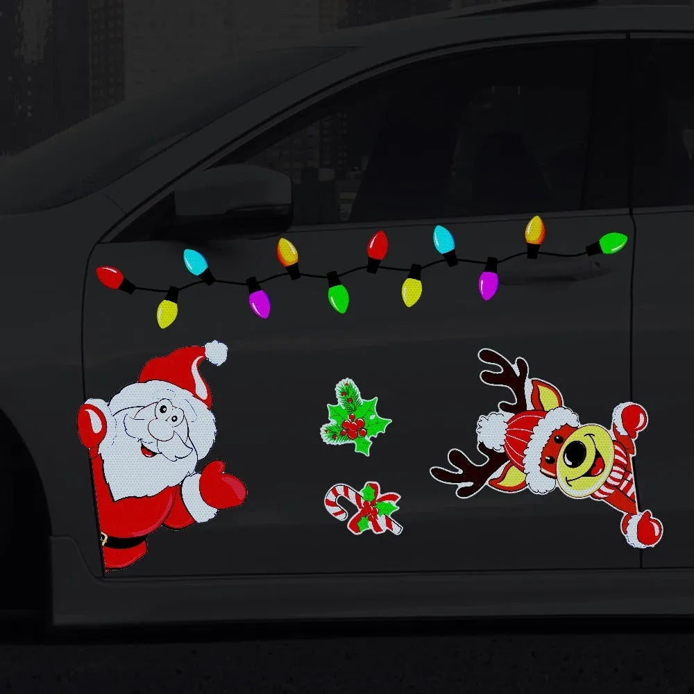 Christmas elk cartoon design reflective magnetic sticker in RFM026 colour on medium format