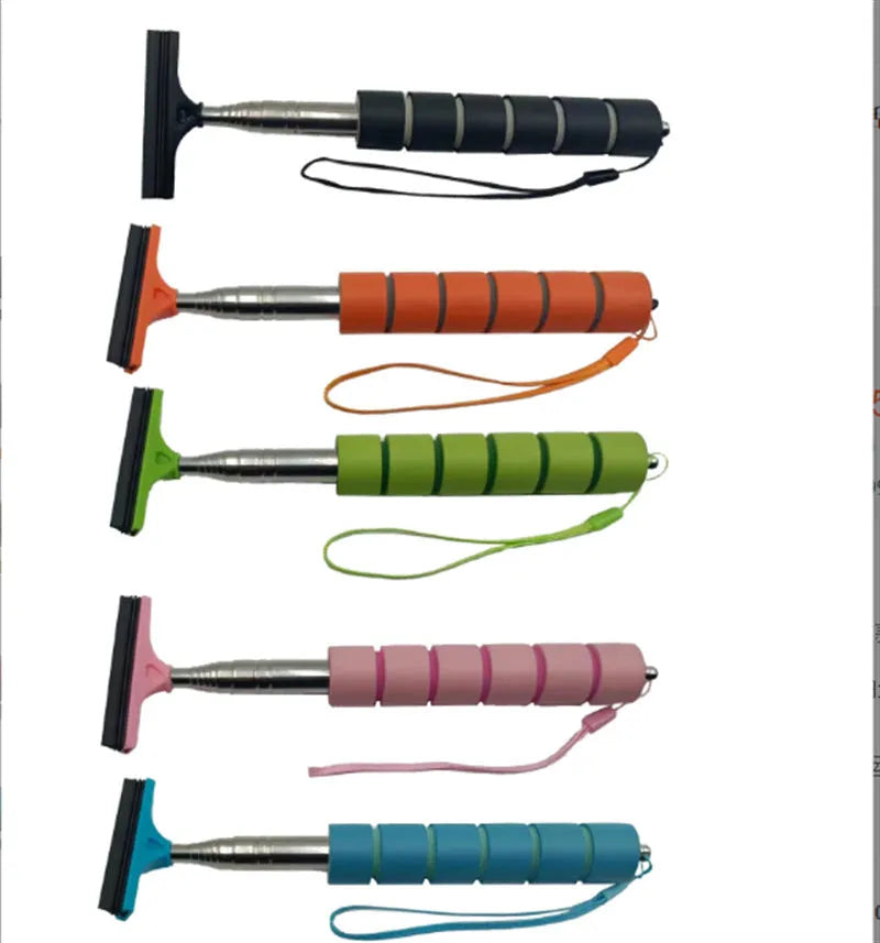 Retractable stainless steel car mirror wiper extended to show 100cm length and rubber blade.
