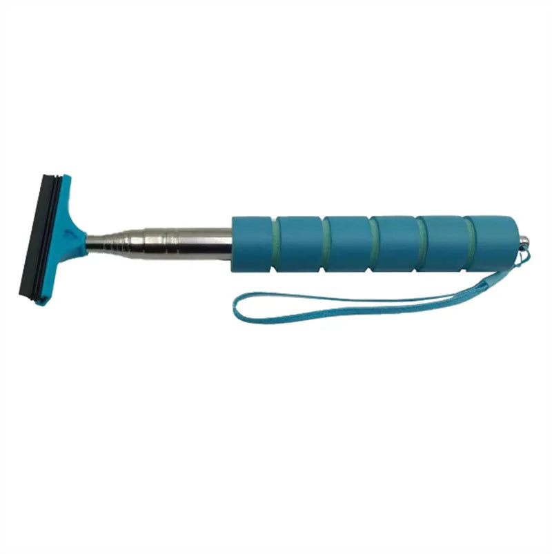 Retractable stainless steel car mirror wiper extended to show 100cm length and rubber blade.