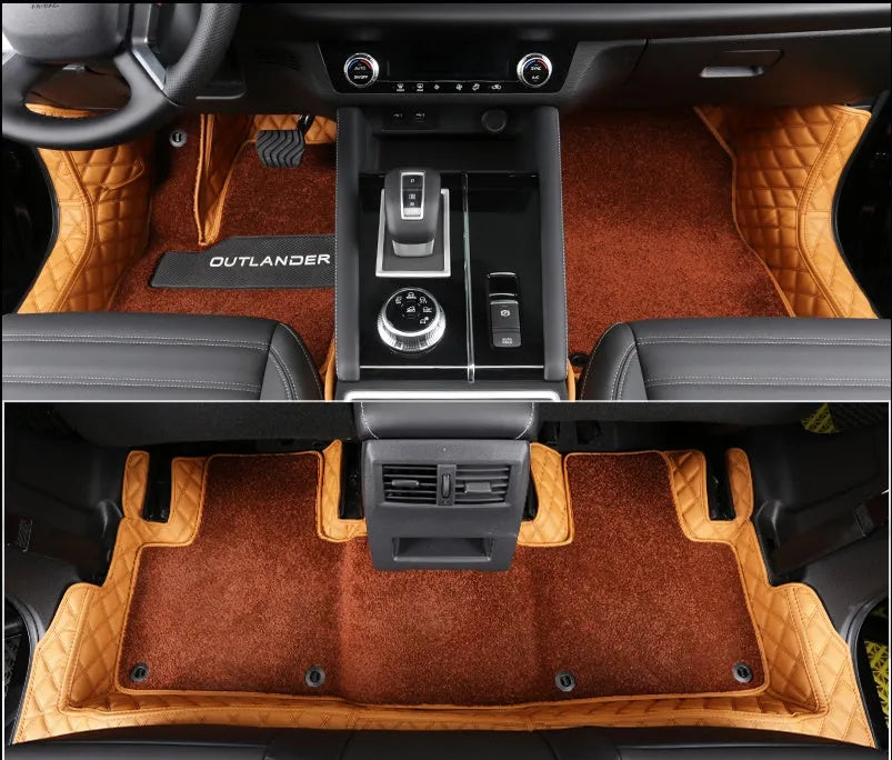 Mitsubishi Outlander full coverage floor mats in black, single and double layer with wire ring designs.