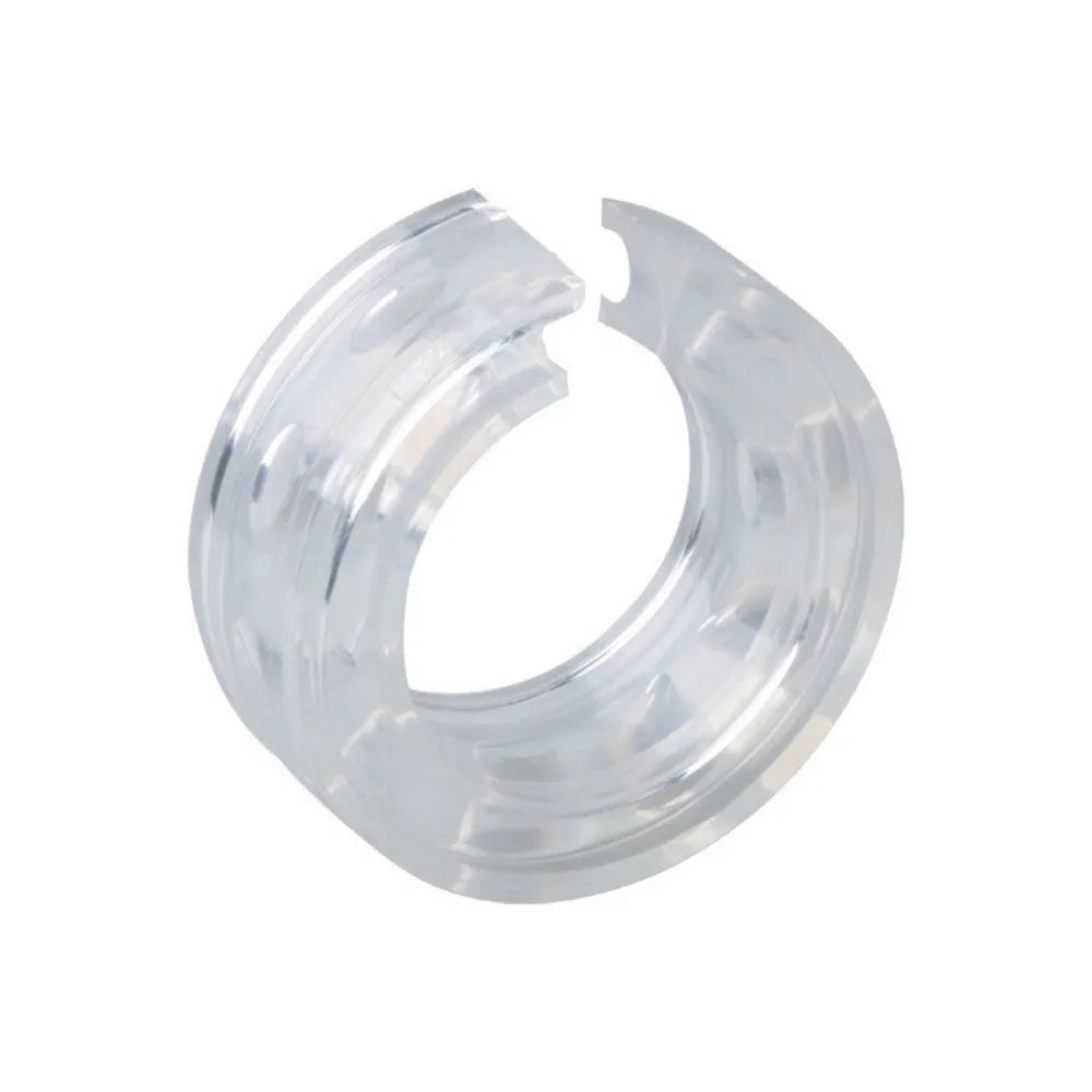 Transparent rubber shock absorber for car spring, showing six size options A through F with dimensions.