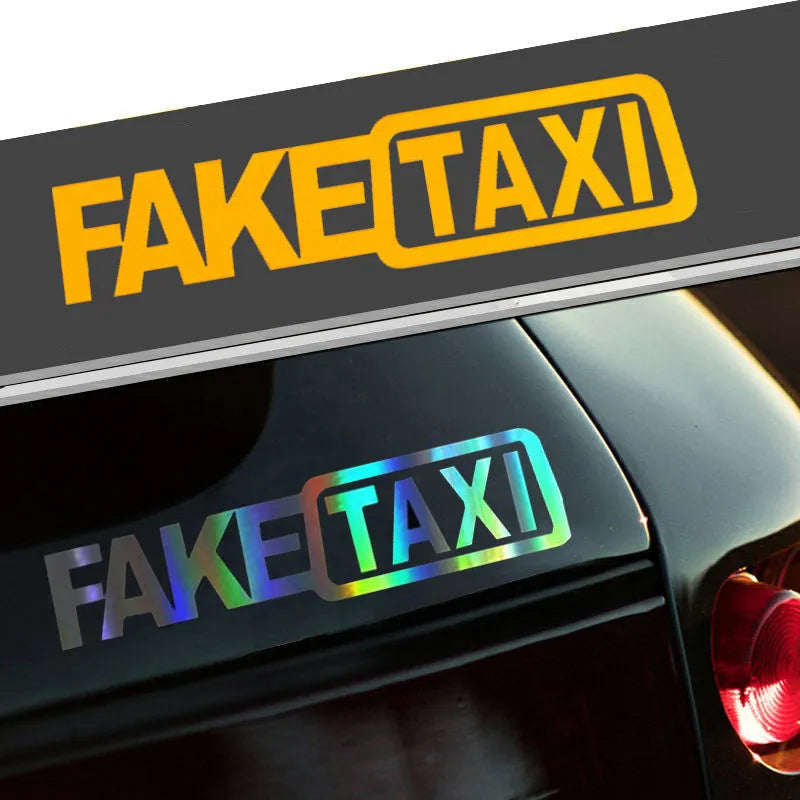 Waterproof PET Fake Taxi car window sticker measuring 20 by 8 cm in black text version.