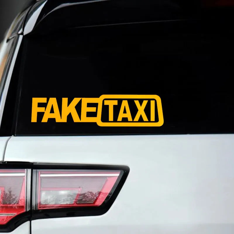 Waterproof PET Fake Taxi car window sticker measuring 20 by 8 cm in black text version.