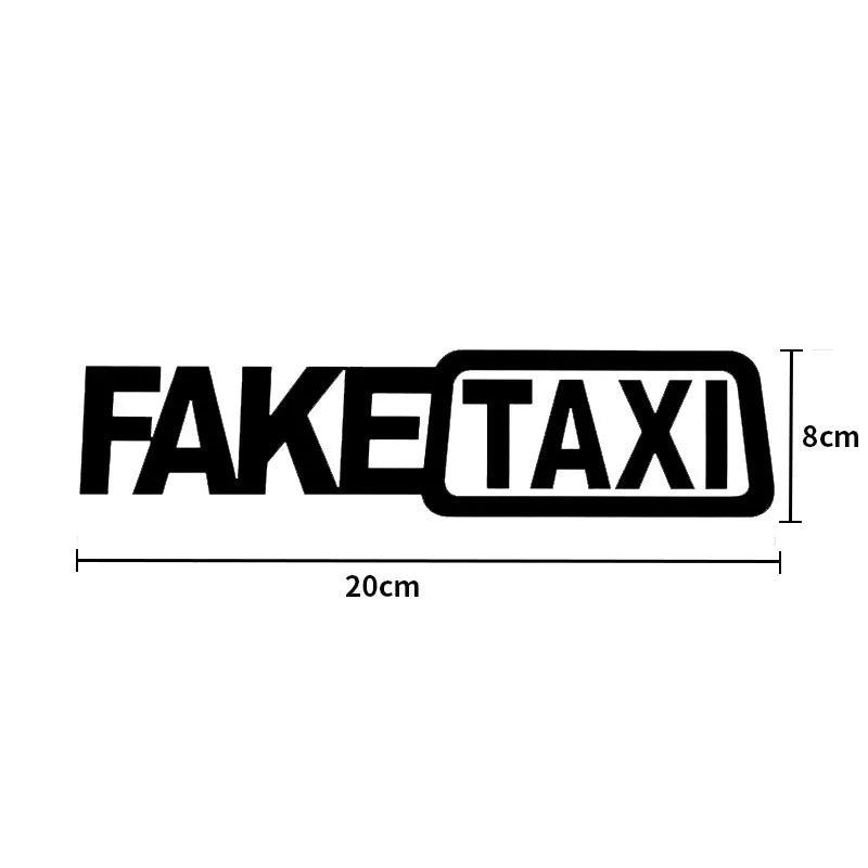 Waterproof PET Fake Taxi car window sticker measuring 20 by 8 cm in black text version.