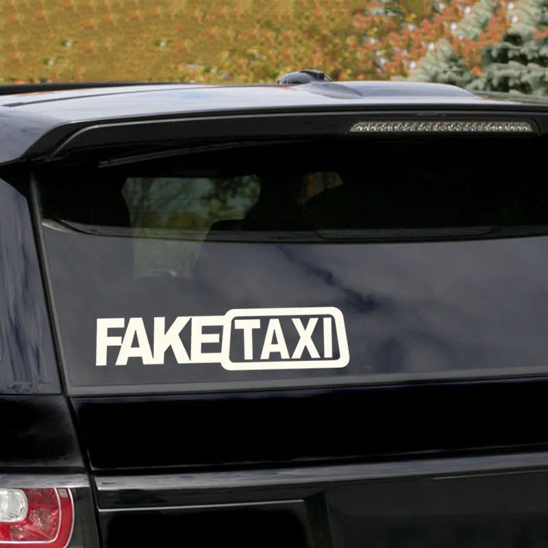 Waterproof PET Fake Taxi car window sticker measuring 20 by 8 cm in black text version.