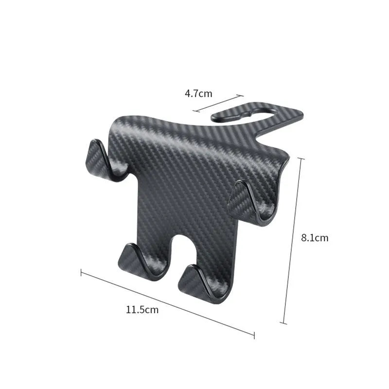 Black ABS plastic car multifunction hook and mobile phone holder bracket for rear seat storage.