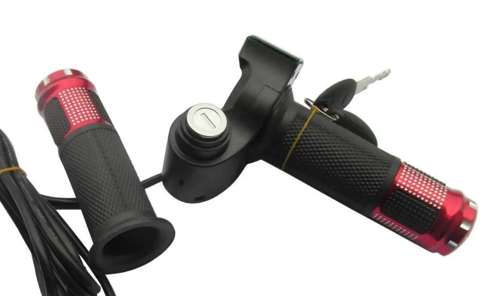 Electric vehicle handlebar grip replacement in blue, red, silver, or yellow colours with 5-core wiring connector
