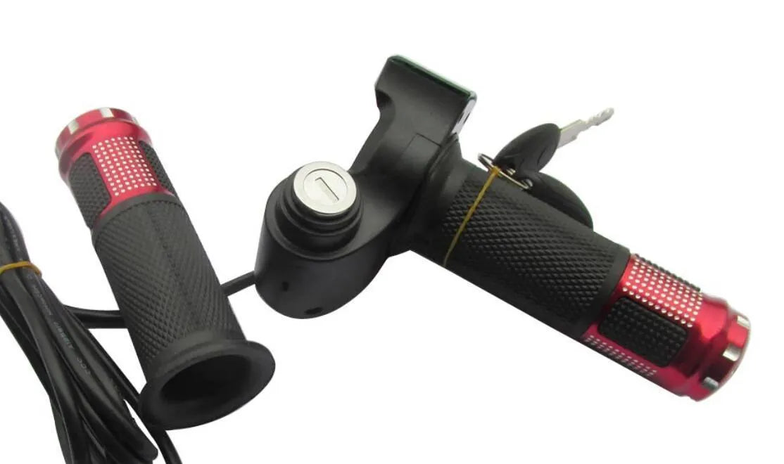 Electric vehicle handlebar grip replacement in blue, red, silver, or yellow colours with 5-core wiring connector