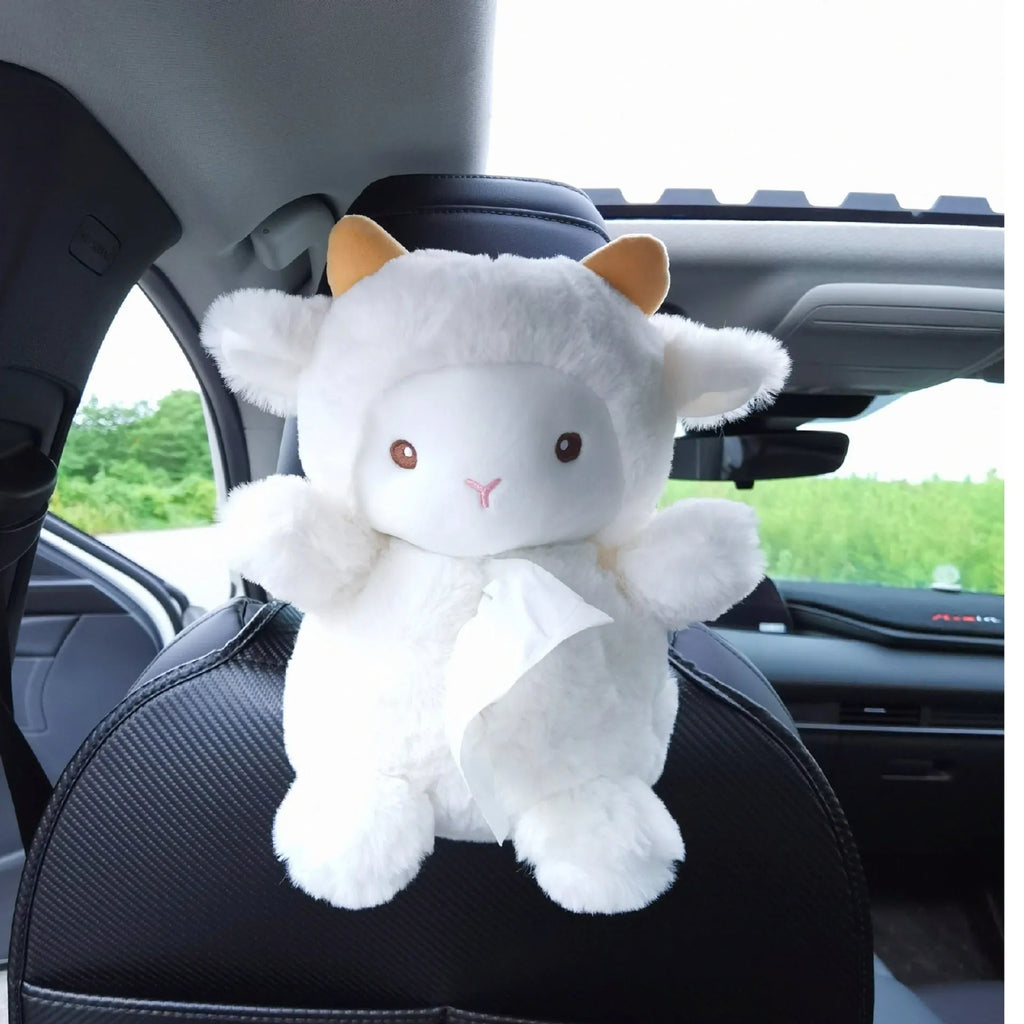 Plush cartoon lamb car tissue box cover for automotive and home decoration