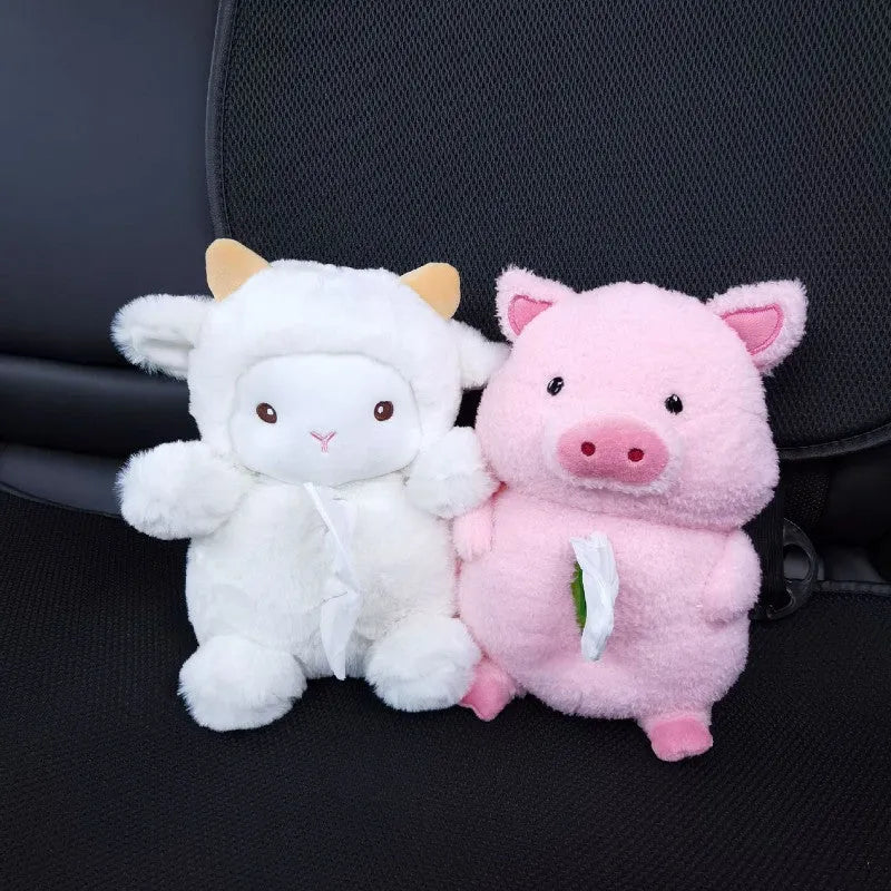Plush cartoon lamb car tissue box cover for automotive and home decoration