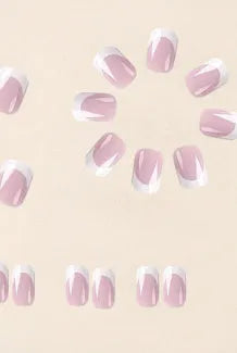 24 white acrylic fake nails with black plaid pattern, artificial nail tips for manicure
